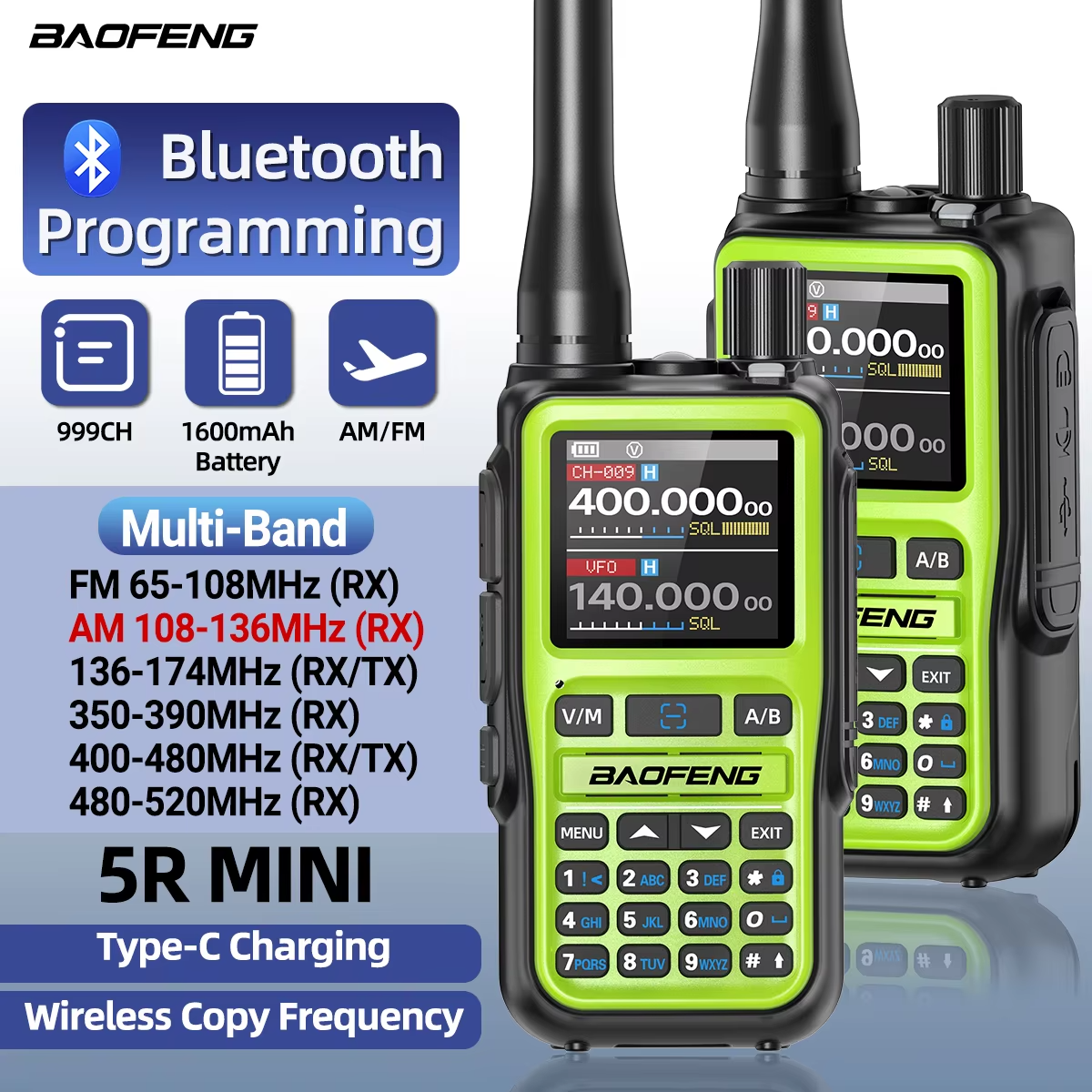 Radio portable analogique bidirectionnelle Baofeng UV-5R Mini 